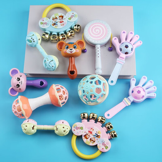 Handrasselspielzeug Baby 0 bis 3 Monate Rassel 6 Neugeborenes Baby Sandhammer Greiftraining 2 Jahre alte Handrassel Katzenrassel 7-teiliges Set Zuckerfingerhände doppeltes längliches Katzengesicht