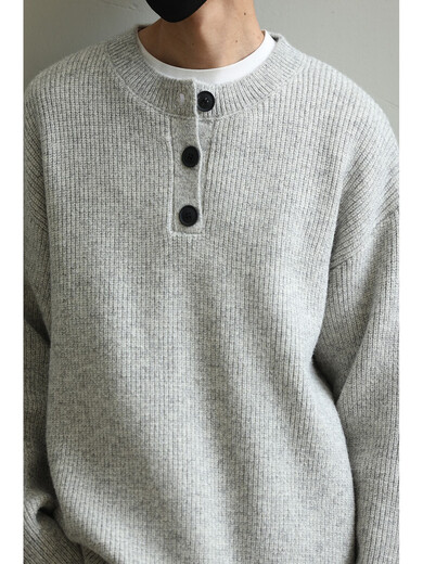 LH store autumn and winter retro lazy style Henry neck sweater boys' round neck sweater jacket light gray sweater upgraded version high quality XXS m