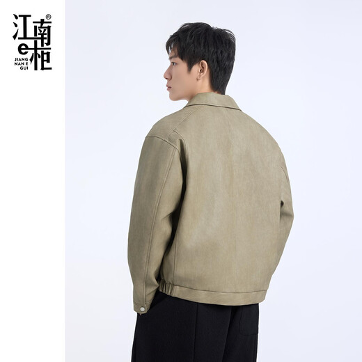 Jiangnan e-cabinet lapel leather jacket for men spring and autumn new style loose casual versatile jacket high-end PU leather jacket 518104050 light green L