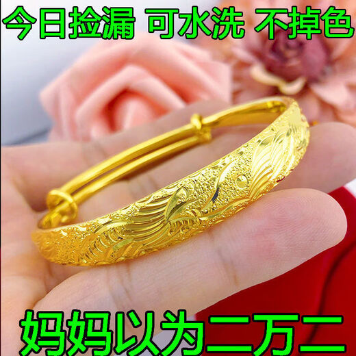 KZD Old Phoenix 999 Real Gold Light Luxury Real Gold Bracelet Long-lasting Color Bracelet Bracelet First Mom Smooth Weighted About 50g With Steel Seal
