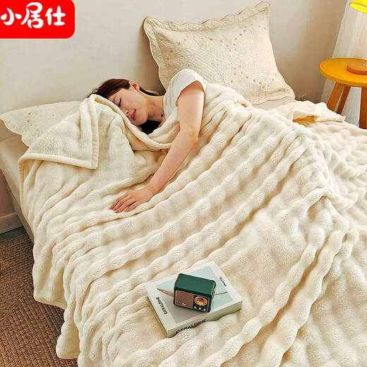 小居仕泡泡绒兔毛绒毛毯M826 米白色 1.5*2m(1.9斤)1条，十条起配礼盒