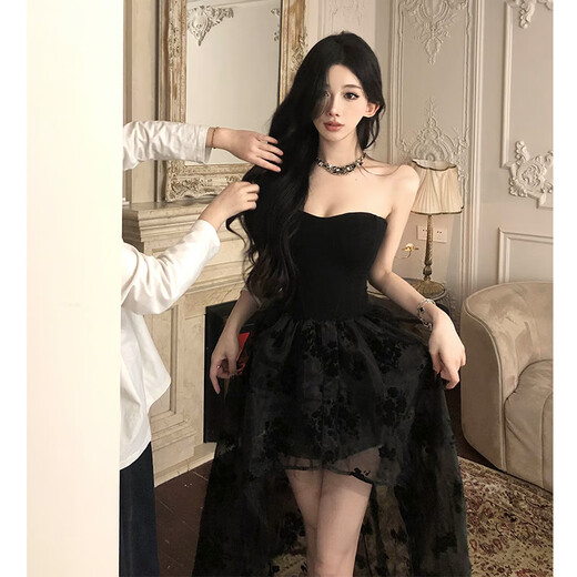 弹簧人生日礼服性感御姐cos女王束腰修身网纱长裙女 黑色(含胸垫和鱼骨) L