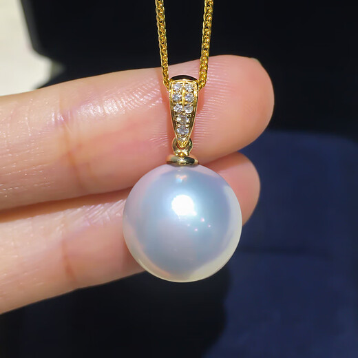 Kuang Yi Cold Light Australian White Pendant Natural Seawater South Sea White Pearl Single Perfect Round Extremely Bright Pearl Diamond 18k Gold Necklace 14mm