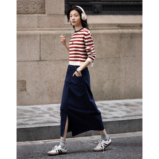 Demana pure cotton comfort zone spring Korean high street asymmetrical placket straight leg hidden meat women's mid-length denim skirt