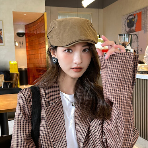 万佳臻反戴前进帽子女秋冬季2025新款薄百搭日系鸭舌复古画家报童贝雷帽 前进帽【咖色】