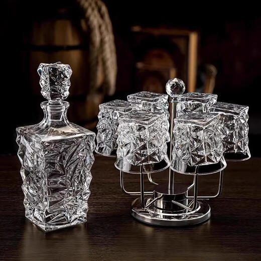 DEATKN French gold-painted whiskey glass gift box set crystal glass wine glass wine bottle wine set gift gift ice cracked gift box set 7-piece set