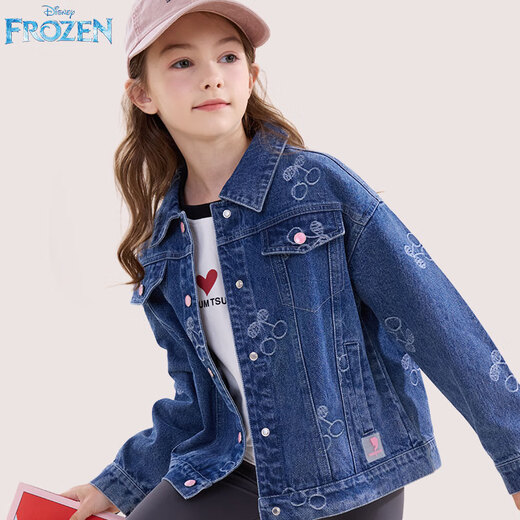 Disney girls denim jacket spring and autumn children's casual tops girls' middle and large children's fashionable children's clothing 84041 light blue 140