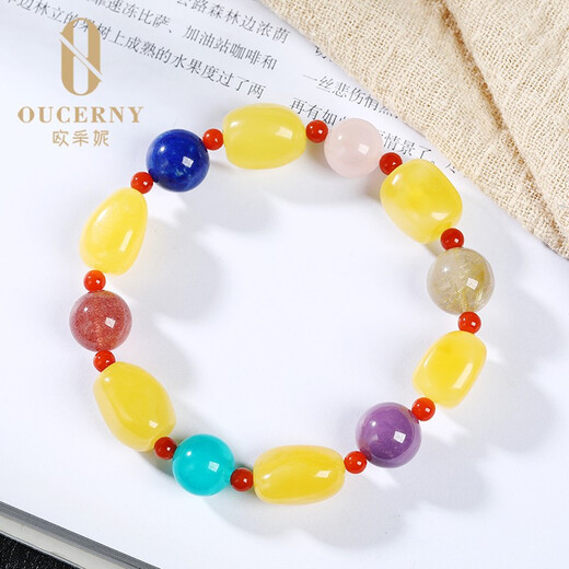 OUCERNY beeswax bracelet, natural amber rough stone, drop-shaped multi-treasure diy bracelet, jewelry, cultural toys, gift for mother, one item, one certificate, supports re-inspection