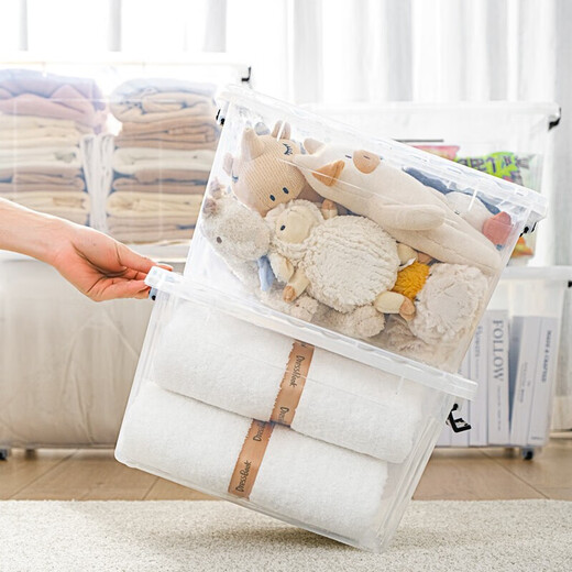 SPACEXPERT Clothes Storage Box Extra Large Plastic Organizer Car Storage Box 80L Transparent 1 Pack With Wheels