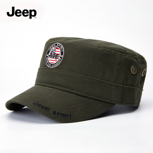 JEEP SPIRIT Jeep Flat Top Hat Men's Pure Cotton Sun Visor Cap Casual Hat Men's Outdoor Fishing Hat Spring and Autumn Baseball Cap Black