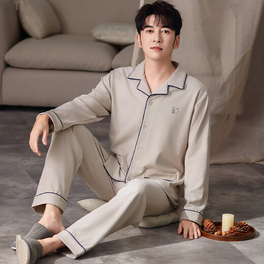 
Yalu pajamas men's autumn and winter thickened Developer long-sleeved cardigan for teenagers can wear warm home clothes suits outside 01Q9194 men L