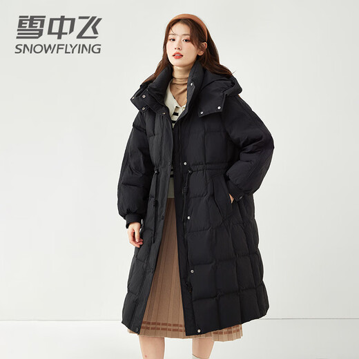 Schneeflieger mit mittlerer Länge nach unten für Frauen 2024 Neue Überknee-Taille und vielseitige verdickte Kapuze warme Winterjacke Xianzhi Green (115jin [Jin gleich 0,5 kg]))
