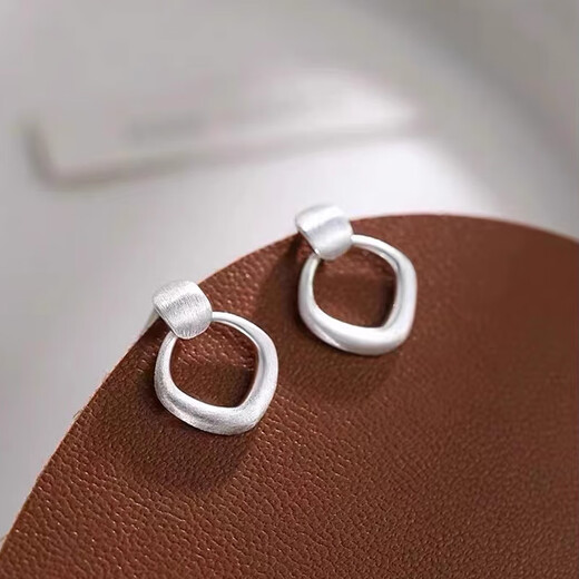 VTLs999 pure silver simple rhombus earrings for women geometric hollow quadrilateral brushed earrings light luxury niche earrings gift 999 sterling silver earrings exquisite gift box