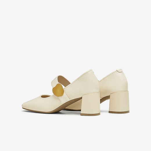 Los mejores 25 primavera retro Mary Jane zapatos de tacón grueso Toe Singles para mujeres M1509AQ5 beige 38