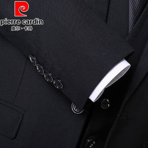 皮尔卡丹（pierre cardin）西服套装男士商务修身西装男职业正装工作服男伴郎新郎礼服外套 黑色双扣【西服+西裤+马甲+衬衫+领带+礼盒装】 2XL 180【建议130-145斤】