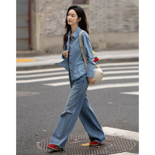 Demana intelligent denim spring simple lapel patchwork shirt comfortable hidden meat fashionable denim shirt women's top