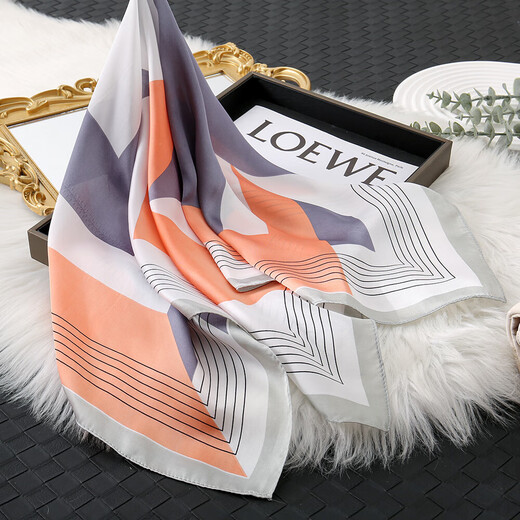 Silk scarf for women's imitation silk square scarf with high-end Korean fashion versatile professional scarf shirt with decorative scarf Navy blue + white 70*70CM
