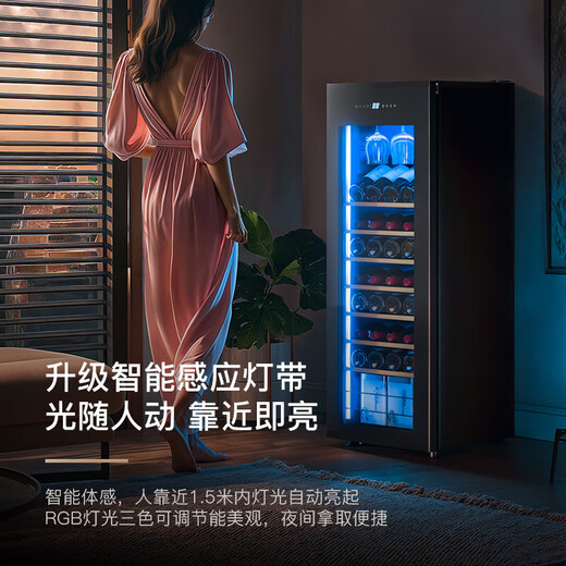 Candor Constant Temperature Red Wine Cabinet Home Wine Cabinet Living Room Office Small Red Wine Tea Beverage Refrigerator Fresh Cabinet CN-142 | Upgraded with Lock | Right Door Opening 38 Bottles