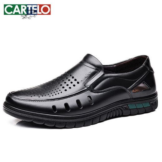 Kartel Herbst Neue Männer hohle Sandalen Herren echte Leder mit mittleren Alters und älteren Daddy-Schuhen atmungsablöschbarer Lederschuhe Herrenhöhle Black 9887-2 41 41