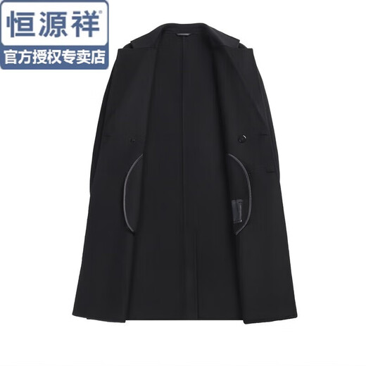 恒源祥高端商务双面尼毛呢大衣男中长款西装领风衣100%羊毛中年男士外套 黑色（100%真羊毛） 2XL 180