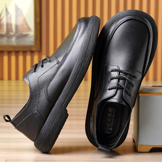 Classic Car Herren echtes Leder Casual Leder Schuhe Frühling und Herbst Cowhide Weiches Sohle Weitfußbrett Schwarz 15051 Echtes Leder Viersaison Schuhe 39