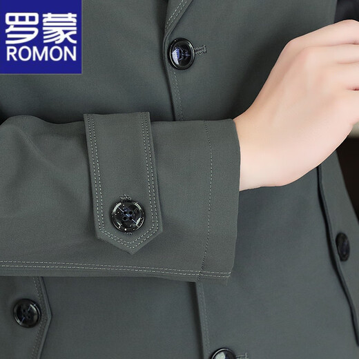 ROMON windbreaker jacket men's mid-length spring and autumn thin British style khaki casual single-breasted coat for young and middle-aged men khaki spring and autumn single 175 recommended weight 125-140Jin Jin equals 0.5 kg XL