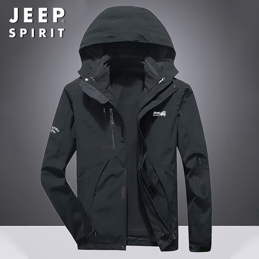 JEEP SPIRIT Jeep Jacket Men's Spring and Autumn Jacket Windproof and Waterproof Three-in-One Mountaineering Suit Black Gray 4XL
