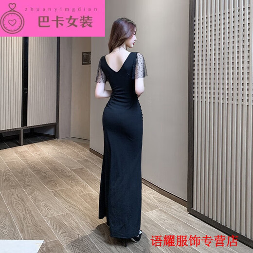 Njtd neuer sexy flüssiges Feld langer Rockbad Sauna Techniker Temperament Abendkleid Lange Bar Arbeit Kleidung b3883 schwarz m