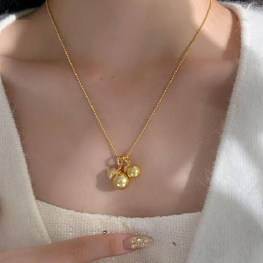 Liang Xuezi Gourd S925 sterling silver artificial seawater South Sea gold pearl new Chinese style necklace sweater chain live mouth pendant flash O chain about 45cm - large gourd