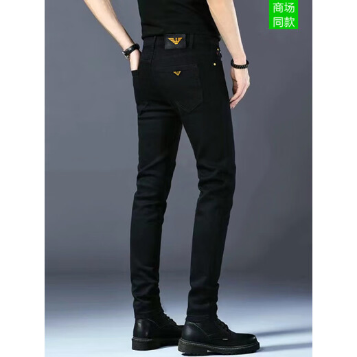 Falai Armani Sommer 2025 New Chia Ma Nia Black Jeans Männer schlanke Füße elastische lässige High-End-Hosen schwarz K683 30 2 Fuß 3