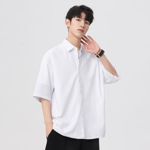 Homlean japanisches literarisches kurzärärmiges Hemd Herren Frühling und Sommer Feste Farbe Basic cool