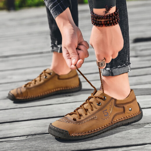 Zapatos de cuero para hombres Jeep Summer Avalte y casualidad de gran tamaño para hombres British Trendy Soft Sole 2025 Nuevos zapatos para hombres de Lace-Up 9926 Caki 46