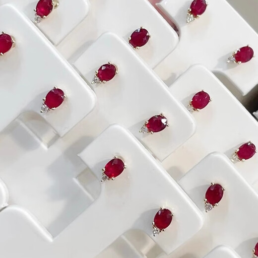 Pu Lian 18K gold pigeon blood red ruby earrings for women light luxury high-end cinnabar. Zhi egg-shaped new earrings sterling silver diamond new gold ruby earrings 18K
