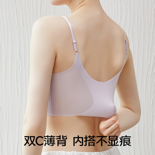 氧心（YANGXIN）两件装夏季内衣女聚拢无痕胸罩无钢圈背心式美背运动女士文胸 黑色+香槟【吊带款】 L