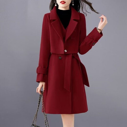 Chuanlang Dress Women's 2025 Autumn and Winter Women's New Year's Jersey Small Slim Suit Two-piece Skirt Burgundy XL (120Jin Jin is equal to 0.5kg -130Jin Jin is equal to 0.5kg)