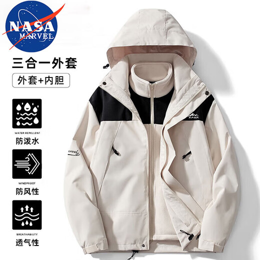 Nasa Marvel Schock Kleidung Herren und Winterjacke Drei-in-Eins-Top-Kapuzenpaar Style Windproof Herren Kleidung Pink XS