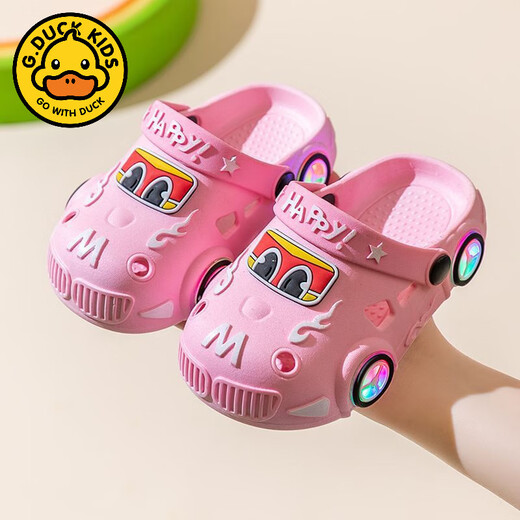 G.duck2025 children's slippers cartoon light car boys and girls non-slip soft bottom indoor children's slippers toe clogs blue size 24 25 (inner length 16cm)