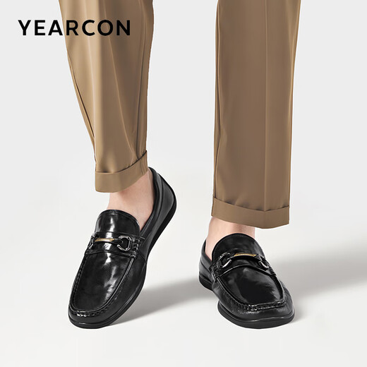 Yierkan Men's Shoes Slip-On Business Casual Shoes British Beanie Shoes Lazy Shoes 81760W Black 41