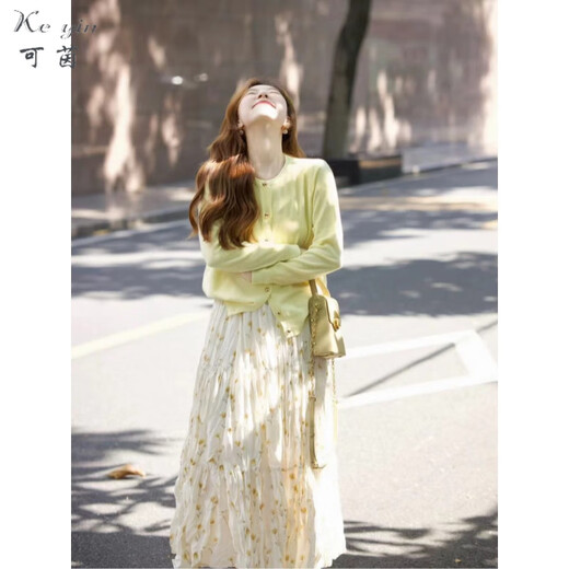 
Keyin dress women's suit 2025 autumn and winter new beautiful and gentle outfit knitted cardigan floral skirt for women knitted cardigan + skirt M