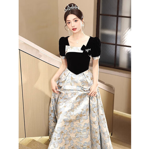 Zhufan student adult dress 18-year-old female adult dress black annual party evening girl sense light luxury day ceremony art test host vocal music black 3XL