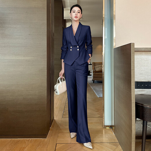 Baiyan high-end suit jacket female broadcast host lecturer work clothes fashionable temperament socialite professional wear formal wear light luxury apricot long-sleeved suit + skirt XL