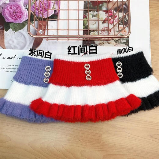 Tsumabukiren épaissi imitation vison velours faux col nouveau style vertèbre cervicale tricoté écharpe à revers rayé pour garder au chaud et couvre-cou polyvalent pour les femmes Écharpe de style A6-3 violet et blanc, belle mais pas charmante