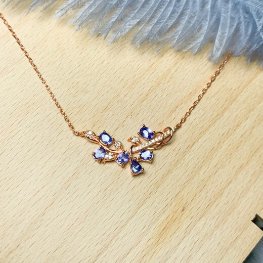 Shilian Natural Tanzanite Pendant 925 Silver Inlaid Women's Fashion Japanese and Korean Versatile Light Luxurious Clavicle Chain Jewelry as a Gift for Your Girlfriend White Gold Clavicle Chain