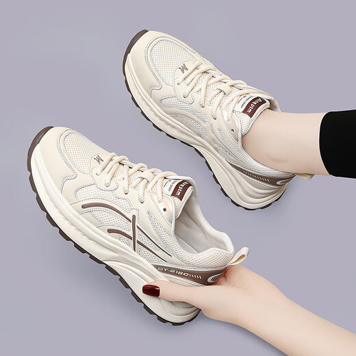 
Ouya Linglong white shoes for women in summer new style for women with thick sole versatile sports shoes for travel mesh breathable casual shoes dad shoes Mika [Shuangwang] JST7036 37