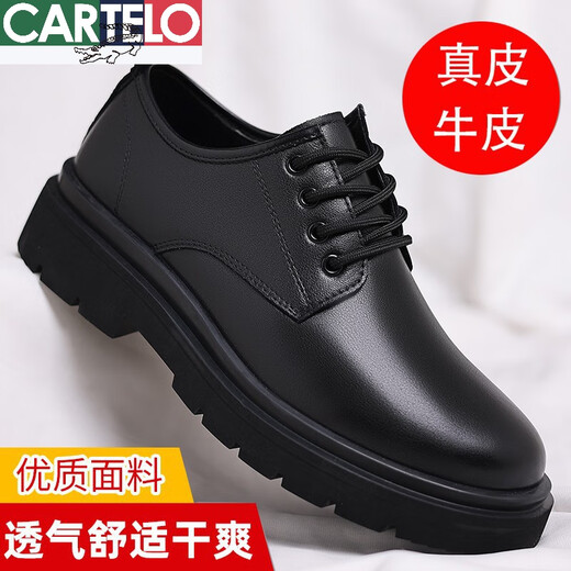 CARTELO crocodile casual leather shoes for men genuine leather 2025 new spring and autumn British style business formal wear big head suit wedding shoes for men black four seasons 41