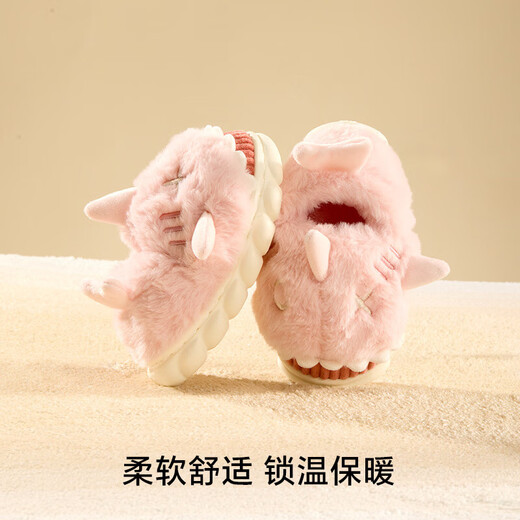 Carter rabbit children's slippers for boys and girls winter 2024 new indoor non-slip plus velvet warm baby plush slippers cotton slippers pink 19 cm inner length