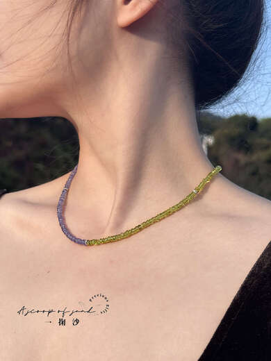 Fujiu original design natural tanzanite peridot necklace high ice transparent gem plate bead clavicle chain necklace
