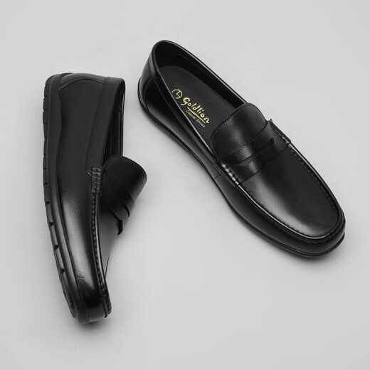 Goldlion off-size men's shoes genuine leather business casual leather shoes men's slip-on soft sole beanie shoes men's hollow black 42
