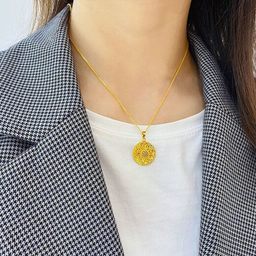 CAMPUSKINGLY Old Phoenix 24K gold necklace 999 pure gold perfect blessing hollow pendant 5G filigree blessing brand set chain gift 0.01g same style filigree blessing brand pendant (O-shaped chain)