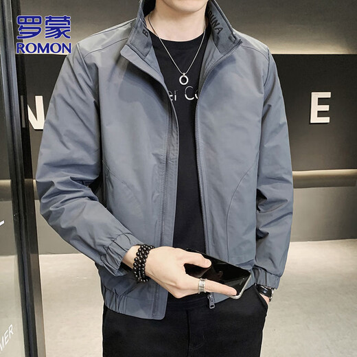 ROMON Jacket Men's Autumn and Winter Casual Jacket Men's Trendy Loose Versatile Top Clothes Men's Dark Gray XL